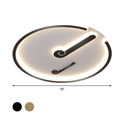 Nordic Ultrathin Clock Acrylic Flushmount LED Close to Ceiling Lamp in Black/Gold for Bedroom, Warm/White Light