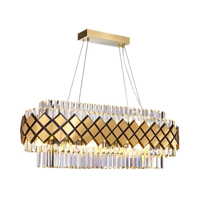 Oval Kitchen Island Lamp Modern Clear K9 Crystal 16 Heads Gold Suspension Pendant