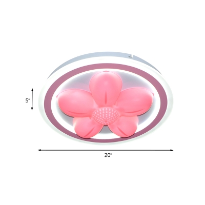 Pink Flower/Bear Shape Flush Light Fixture Cartoon LED Acrylic Flush Mounted Lamp for Kids Bedroom