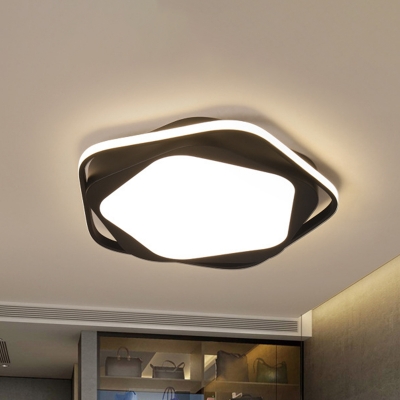 Simple Pentagon Ceiling Fixture Acrylic Bedroom LED Flush Mount Lighting in Black, Warm/White Light