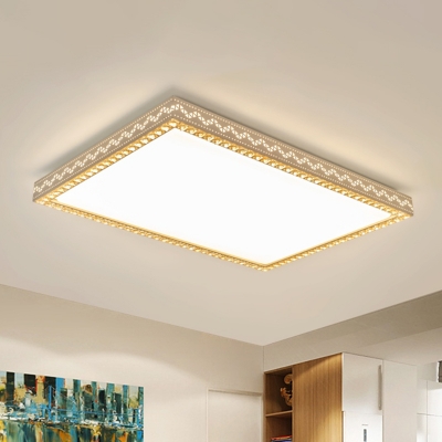 Simplicity Rectangle Flushmount Amber Crystal LED Ceiling Light in White for Living Room