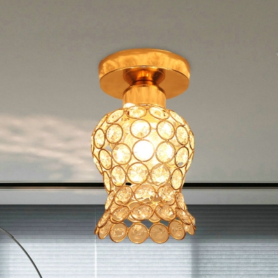 Single Crystal Ceiling Mount Light Modern Style Gold Vase Small Foyer Flushmount Lighting