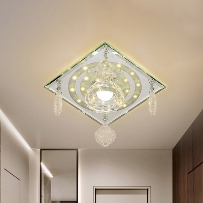 Square LED Ceiling Lighting Modern Clear Crystal Flushmount Lamp with Flower Shade