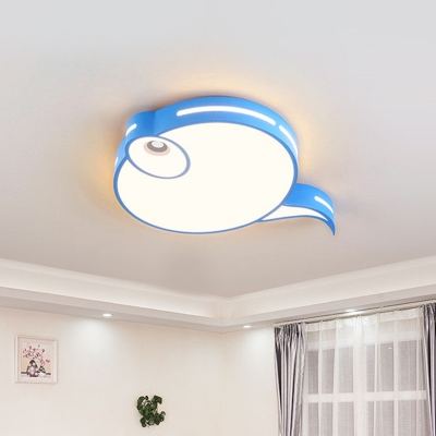 Tadpole Kids Bedroom Flush Mounted Light Iron Cartoon LED Ceiling Fixture in Grey/Pink/Blue