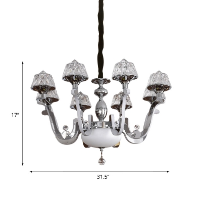 Tapered Shade Crystal Chandelier Contemporary 8 Heads Dining Room Ceiling Pendant Light in Chrome