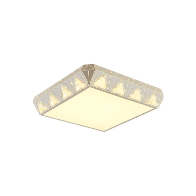 Triangle-Side Square LED Flush Mount Lamp Simple White Crystal Embedding Ceiling Fixture