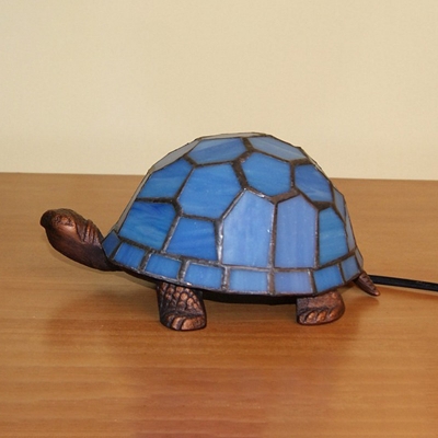 Turtle Shaped Stained Glass Desk Light Baroque Style 1-Light Blue Table Lamp for Living Room
