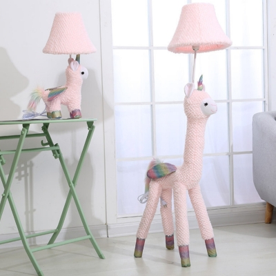 Unicorn Bedroom Floor Standing Lamp Fabric 1 Light Cartoon Stand Up Lighting in Pink