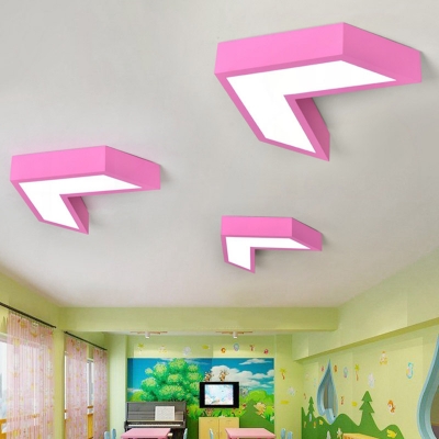 V Shape Flush Light Fixture Kids Acrylic LED Pink Flush Mount Spotlight for Kindergarten