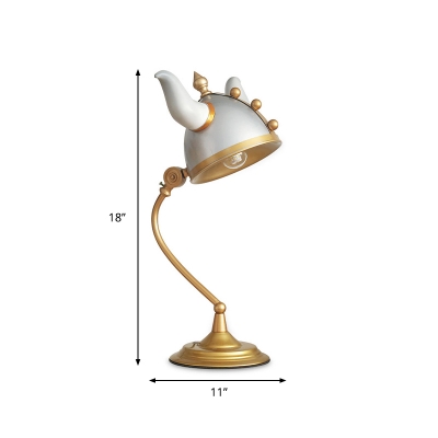 Viking Helmet Adjustable Nightstand Lamp Kids Iron 1-Light Grey and Brass Inner Table Light with Curved Arm