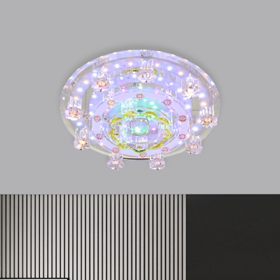 Yellow Circle Flush Ceiling Light Simplicity Crystal LED Corridor Flush Mount Lighting