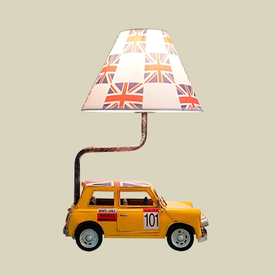 Yellow Jeep Table Lighting Kids Style 1 Bulb Resin Night Lamp with Print Fabric Shade
