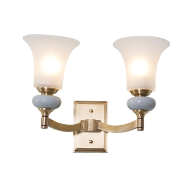 1/2-Light Bell Wall Mount Light Traditional Gold Finish White Glass Wall Sconce for Living Room