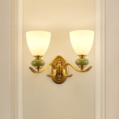 1/2 Lights Wall Mounted Lamp Country Bowl Shade White Glass Wall Light Sconce with Swirl Arm