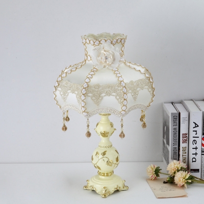1 Bulb Table Lamp Countryside Faux-Braided Detailing Dress Fabric Nightstand Light in Beige