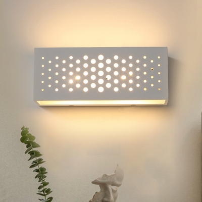1 Head Corridor Surface Wall Sconce Modern White Up Down Light with Pierced Rectangle Plaster Shade