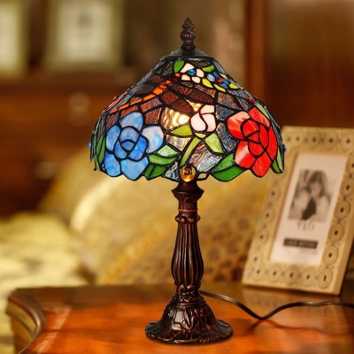 1 Light Bowl Night Table Lamp Victorian, Bronze Stained Glass Table Lamps Uk