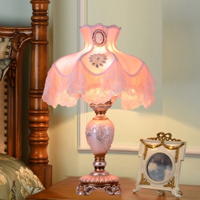 1-Light Fabric Table Lamp Korean Garden Pink Princess Costume Living Room Nightstand Light