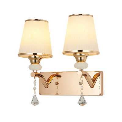2-Light Opal Frosted Glass Sconce Postmodern Gold Cone Bedside Wall Mount Light Fixture