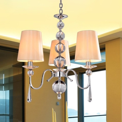 3 Lights Barrel Hanging Lamp Kit Post Modern Chrome Finish Fabric Chandelier Pendant Light
