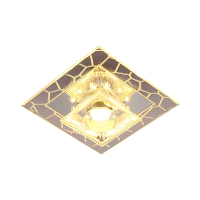 Acrylic White Ceiling Fixture Square LED Contemporary Flush Mount with Crystal Shade