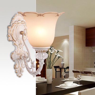 Beige Glass Floral Sconce Lamp Traditional 1 Head Dining Room Wall Lighting Fixture