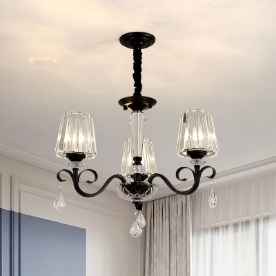 Black 3/6 Bulbs Chandelier Lighting Minimalist Crystal Block Conic Hanging Ceiling Lamp