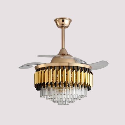 Black/Gold Conic Semi Flush Minimalism Crystal Prism LED Hanging Fan Lighting with 3 Blades, 42.5