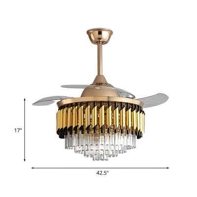 Black/Gold Conic Semi Flush Minimalism Crystal Prism LED Hanging Fan Lighting with 3 Blades, 42.5