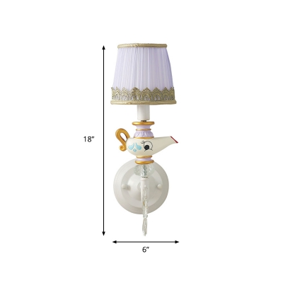 Candle Wall Sconce Light Cartoon Gathered Fabric 1-Light White and Gold Wall Mount Fixture with Trim