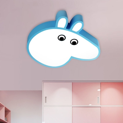 Cartoon LED Ceiling Flush Mount Blue/Pink Pig Flush Light Fixture with Acrylic Shade for Nursery
