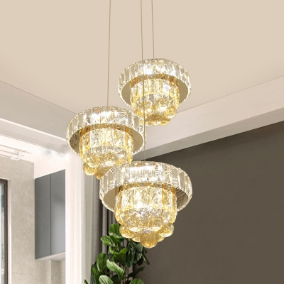 Champagne Crystal Circle Cluster Pendant Minimalism 3 Lights Dining Room Ceiling Lamp