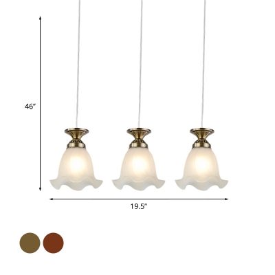 Countryside Flower Cluster Pendant 3 Heads Frosted Glass Suspension Lighting Fixture in Bronze/Copper