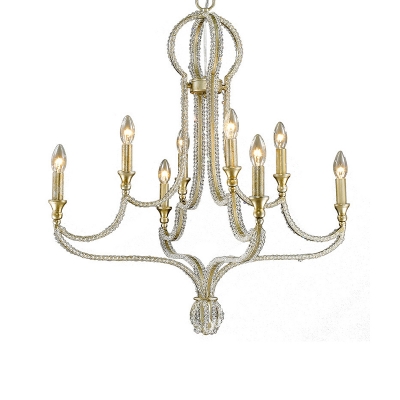 Crystal Bead Coated Candle Chandelier Traditional 8 Heads Living Room Pendant Lighting Fixture