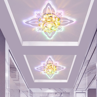 Crystal Block White Flush Mount Lotus LED Modern Flushmount Ceiling Lamp in Warm/Multi Color Light