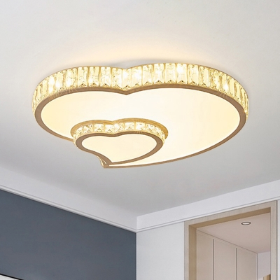 Crystal-Inserted White Flushmount Love Heart Shaped Romantic Modern LED Ceiling Light Fixture