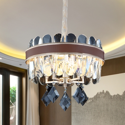 

Crystal Panels Clear Drop Lamp Drum Shaped 5 Bulbs Contemporary Chandelier Pendant, HL631562