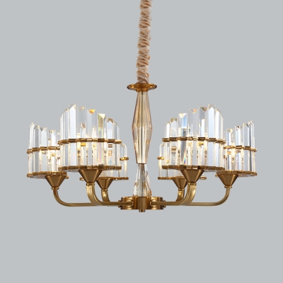 Curved Crystal Prism Chandelier Mid Century 3/6 Heads Living Room Pendant Ceiling Light in Gold