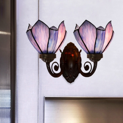 Cut Glass White/Pink/Pink-Blue Sconce Flowering Single Tiffany Style Wall Mounted Light for Parlor