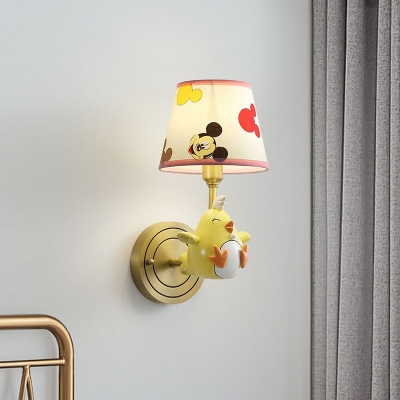 Cute Chicken Wall Lighting Cartoon Style 1 Bulb Yellow Wall Light Sconce with Fabric Lamp Shade