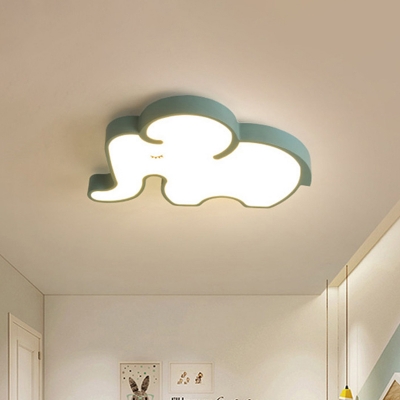 Elephant Baby Room Flush Ceiling Light Acrylic Kids Style LED Flush Mount Lighting Fixture in Blue/White