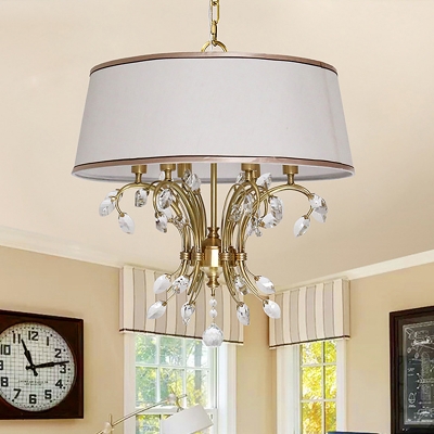 Fabric Gold Chandelier Lamp Drum 4 Lights Modernist Ceiling Light with Crystal Accent