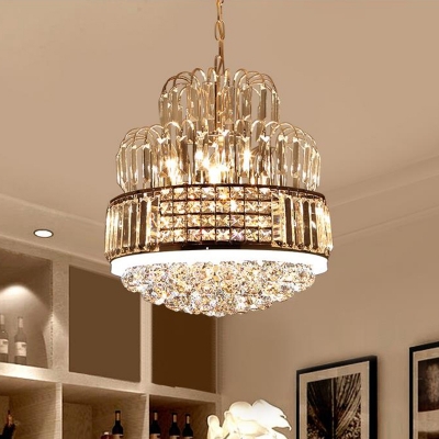 Faceted Crystal Round Ceiling Chandelier Contemporary 11 Lights Gold Finish Pendulum Lamp