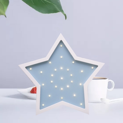 Five-Pointed Star Mini Night Stand Light Macaron Wooden Pink/Blue/White LED Wall Mounted Lamp for Child Room