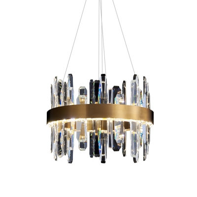 Gold Halo Chandelier Lighting Contemporary Clear Crystal Living Room LED Hanging Pendant