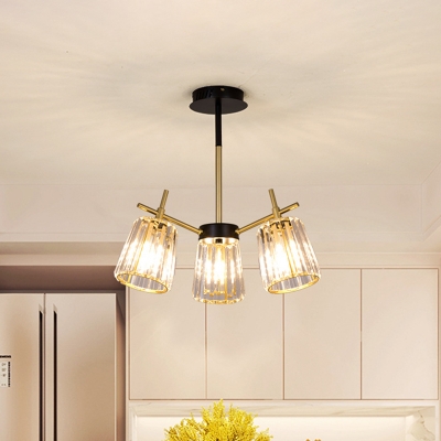Horn Shape Bedroom Semi Flush Chandelier Modern Crystal 3/6 Lights Gold Ceiling Mounted Lamp