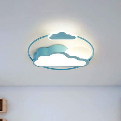 LED Bedroom Flushmount Light Cartoon Black/Blue Finish Flush Mount with Cloud Acrylic Shade