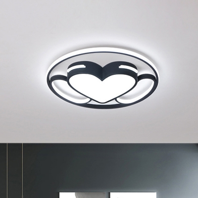LED Bedroom Flushmount Lighting Nordic White Ceiling Flush with Heart Acrylic Shade in Warm/White Light
