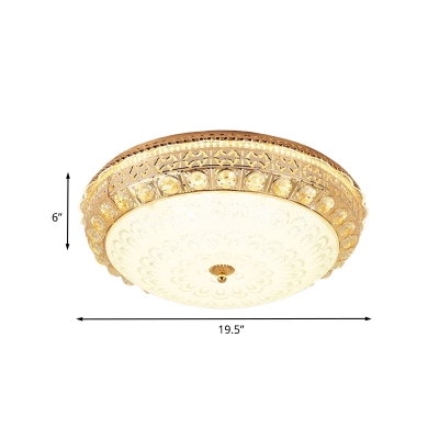 LED Crystal Ceiling Lighting Contemporary Bowl Opal Glass Flush Mount Light Fixture in Gold