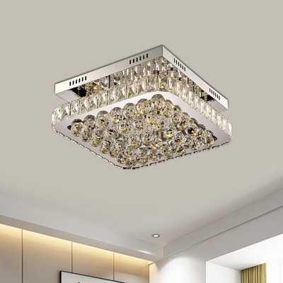 LED Flush Mount Modern Square Clear Crystal Ball Flush Ceiling Light Fixture for Hallway